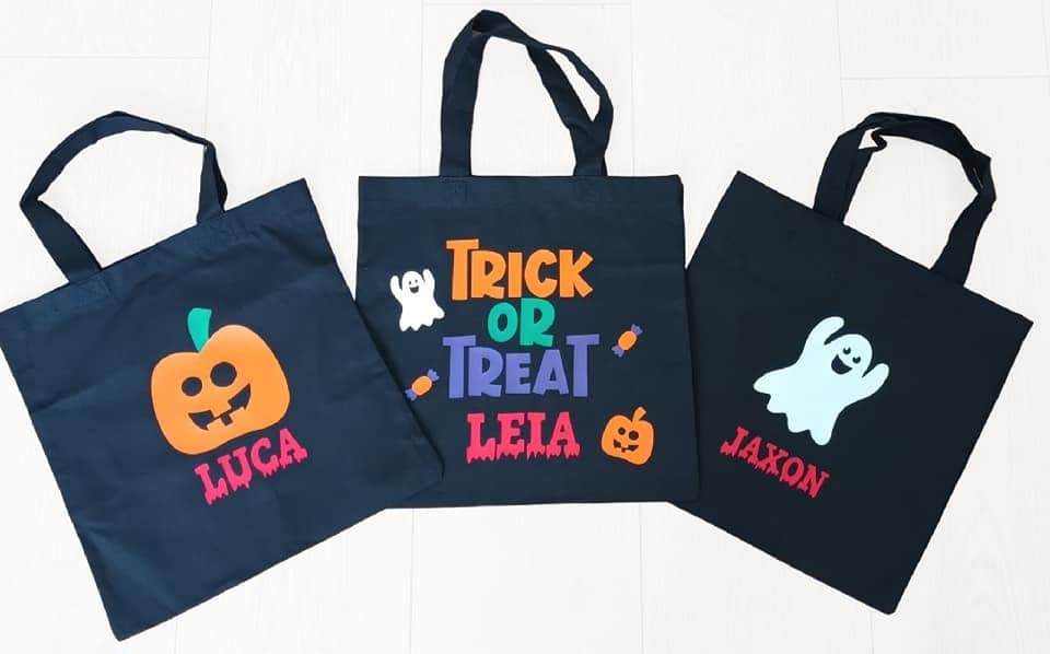 Personalised Trick Or Treat Sweet Bag, Reusable Sweet Bag, Halloween Gift, Cotton Canvas - Unisex - Boys - Girls - Customised