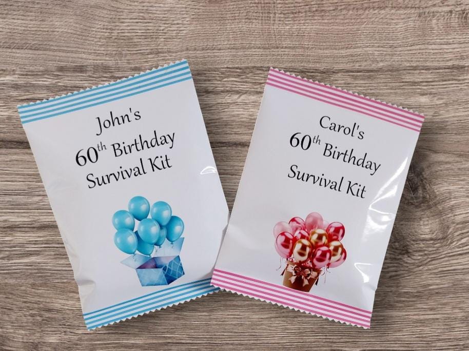 60th Birthday Survival Kit Gift, a Great Greeting Card Alternative, Fun, Novelty, Unique Personalised Present, Unisex