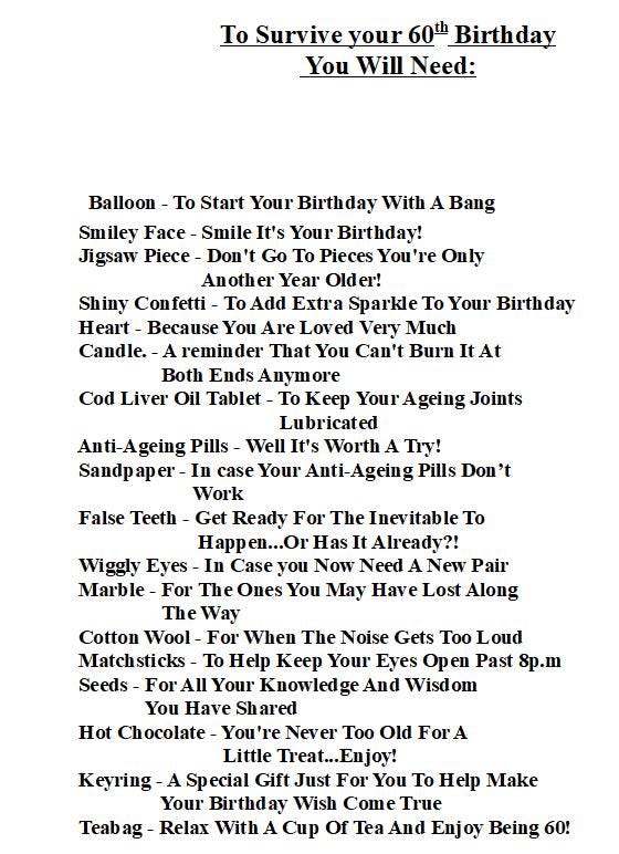 60th Birthday Survival Kit Gift, a Great Greeting Card Alternative, Fun, Novelty, Unique Personalised Present, Unisex