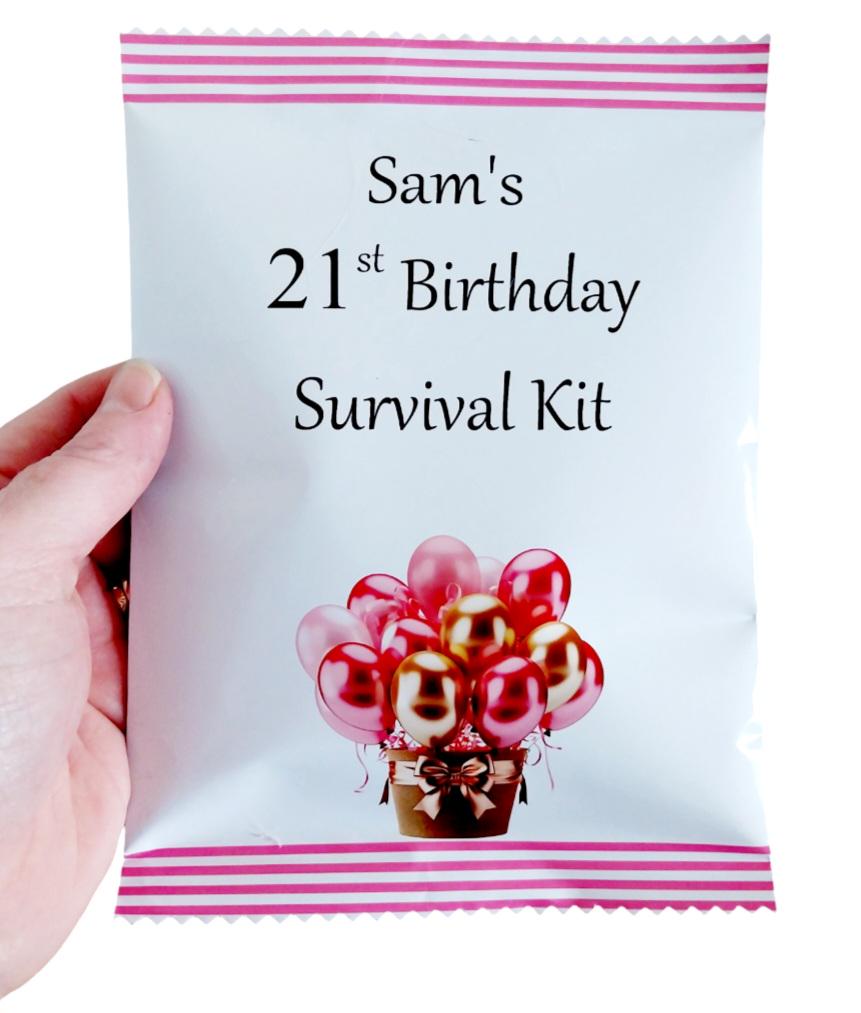 Personalised 21st Birthday Survival Kit Gift, a Fun, Novelty, Present With Keepsake Keyring Also Included, Greeting Card Alternative, Unisex