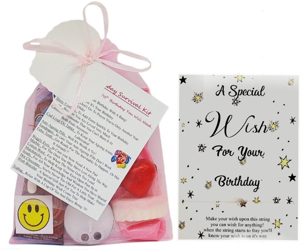 70th Birthday Survival Kit Gift, a Great Greeting Card Alternative, Fun, Novelty, Unique Present, Includes A Star Charm Wish Bracelet