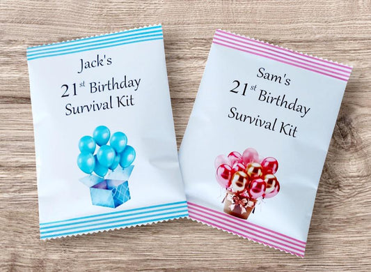 Personalised 21st Birthday Survival Kit Gift, a Fun, Novelty, Present With Keepsake Keyring Also Included, Greeting Card Alternative, Unisex
