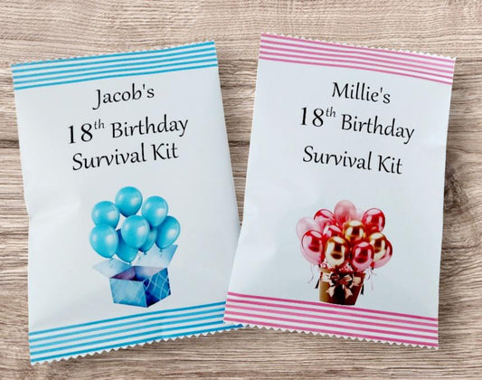 Personalised 18th Birthday Survival Kit Gift, a Fun, Novelty, Present With Keepsake Keyring Also Included, Greeting Card Alternative, Unisex