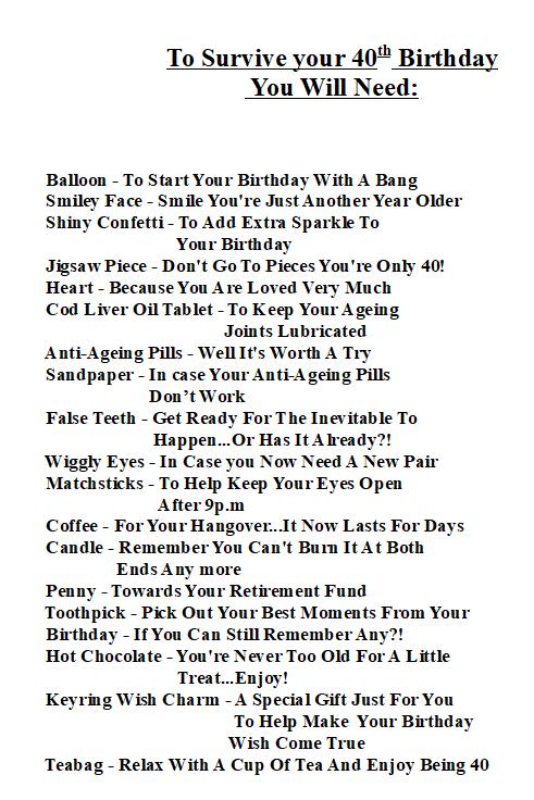 Personalised 40th Birthday Survival Kit Gift, a Great Greeting Card Alternative, Fun, Novelty, Unique  Present, Unisex